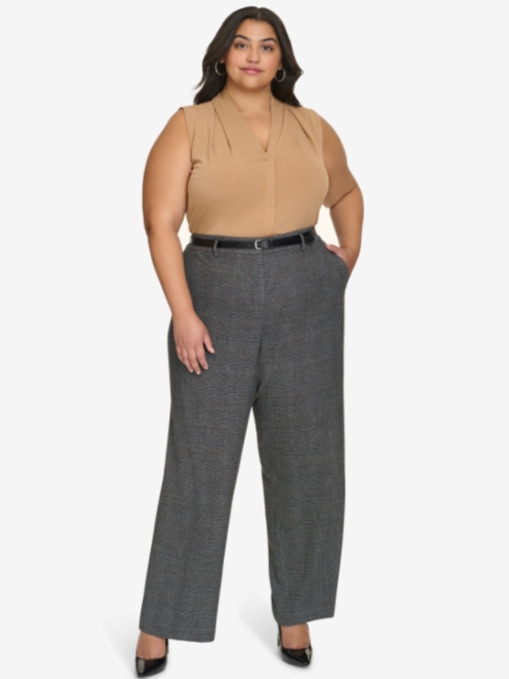 Calvin Klein Woman's Plus Size 22W High-Rise Belted Wide-Leg Pants NWT
